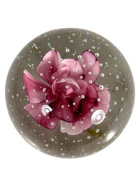 Pink Peony Flower w/ Controlled Bubble Accents Handmade Glass Paperweight
